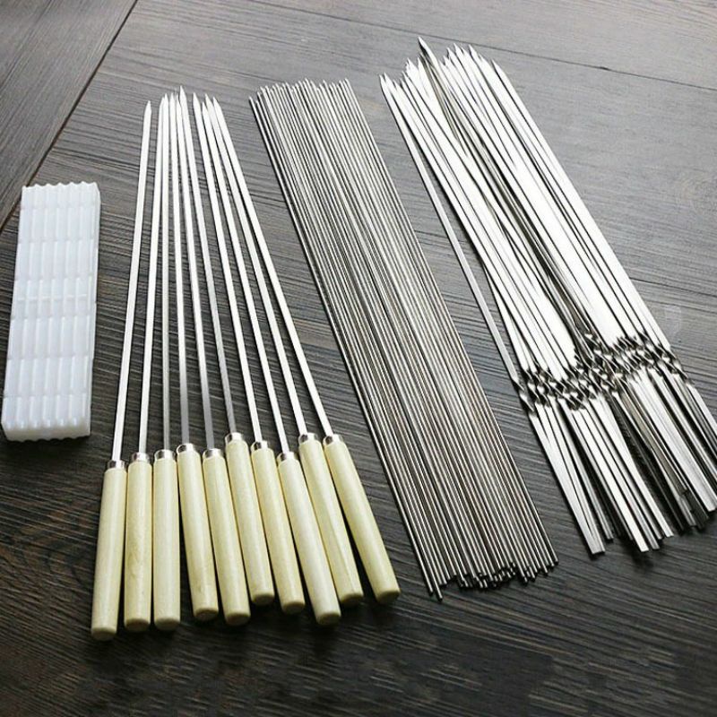 Tusuk sate dengan gagang barbeque stainless steel 50 pcs