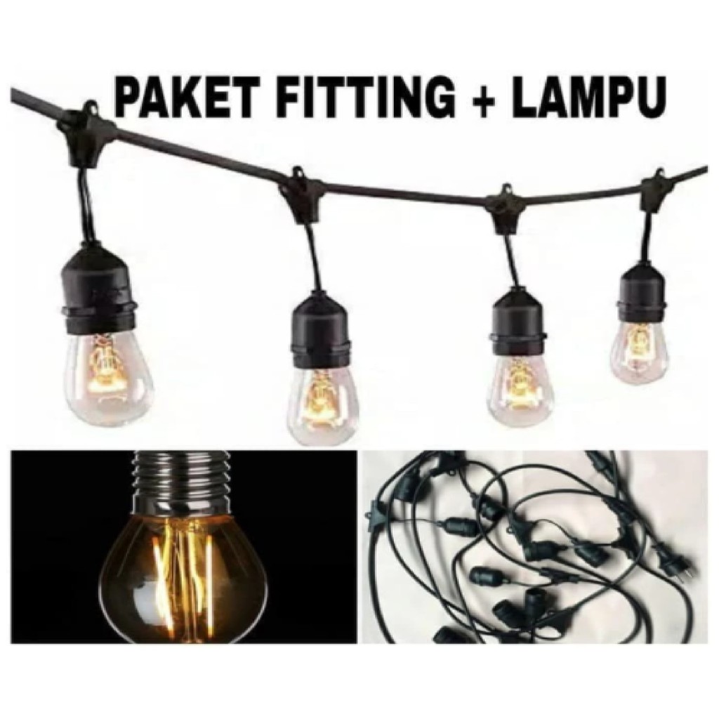 Fitting Cafe Outdoor / Fitting Kafe / Fitting Lampu Gantung Outdoor 10 Mtr + 10 fitting