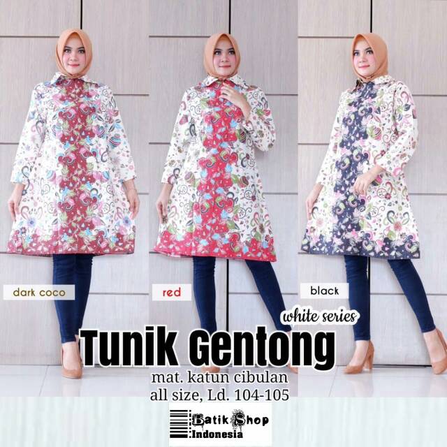 Tunik Cibulan Gentong White Series Batik Solo Premium Tunic Muslim Zipper Depan Baju Kerja