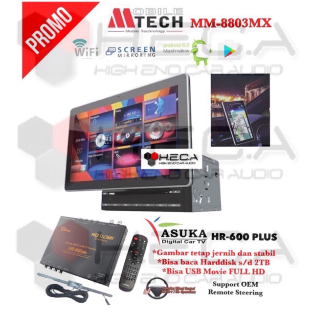 Mtech MM-8803MX Android 10” Head Unit Double din Tape Mobil MM 8803MX & TV Tuner Asuka HR-600 PLUS