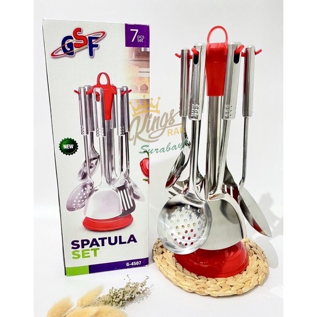 Spatula Set GSF Plastik dan Stainless Wadah Gantungan Spatula dan Tatakan Sotel Set Sutil Set GSF SU