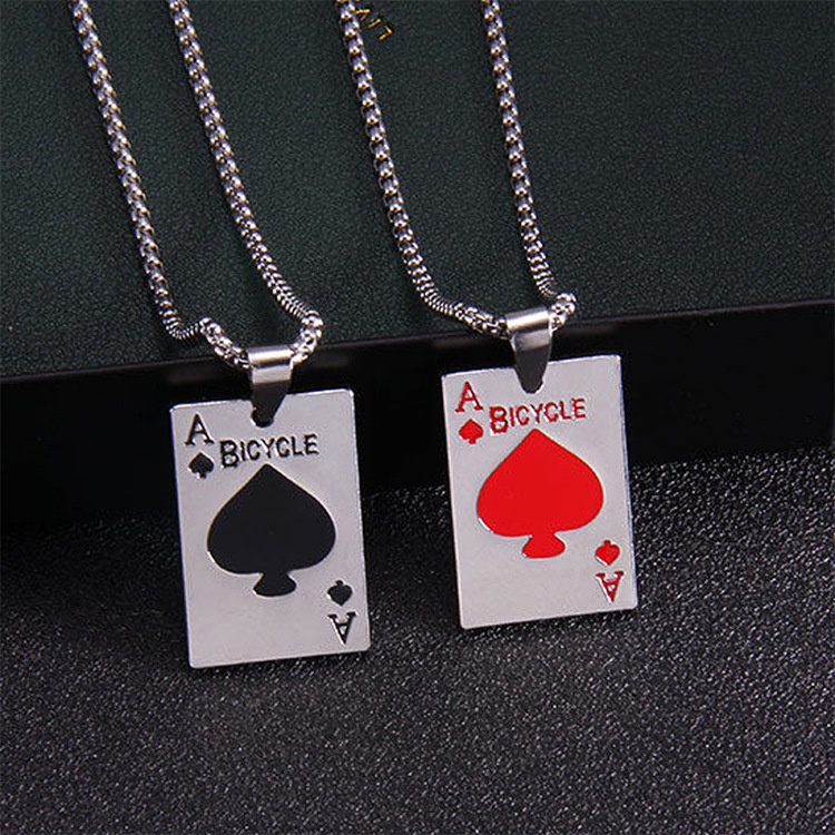 Ins Eropa dan Amerika merah hitam Peach poker merek fashion titanium steel necklace minimalis hip ho