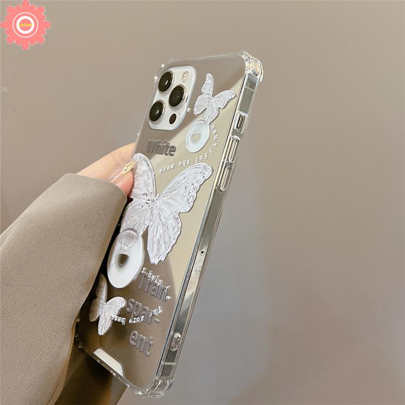 Soft Case Tpu Transparan Cermin Makeup Butterfly Untuk iPhone 7Plus 8Plus XR X XS Max 12 13 11 Pro Max 6 6S Plus 7 8 SE 2020