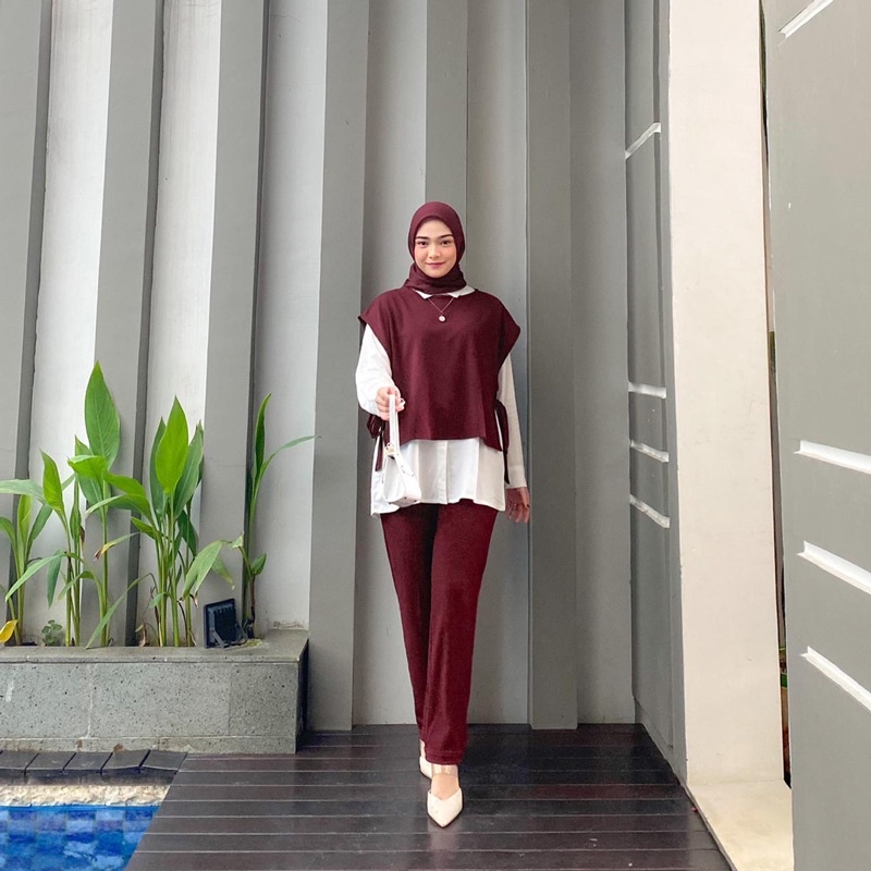 LAMIA set SETELAN POLOS KEMEJA PUTIH 3 in 1 WOMENWEAR VEST KEMEJA CELANA SAMARINDA