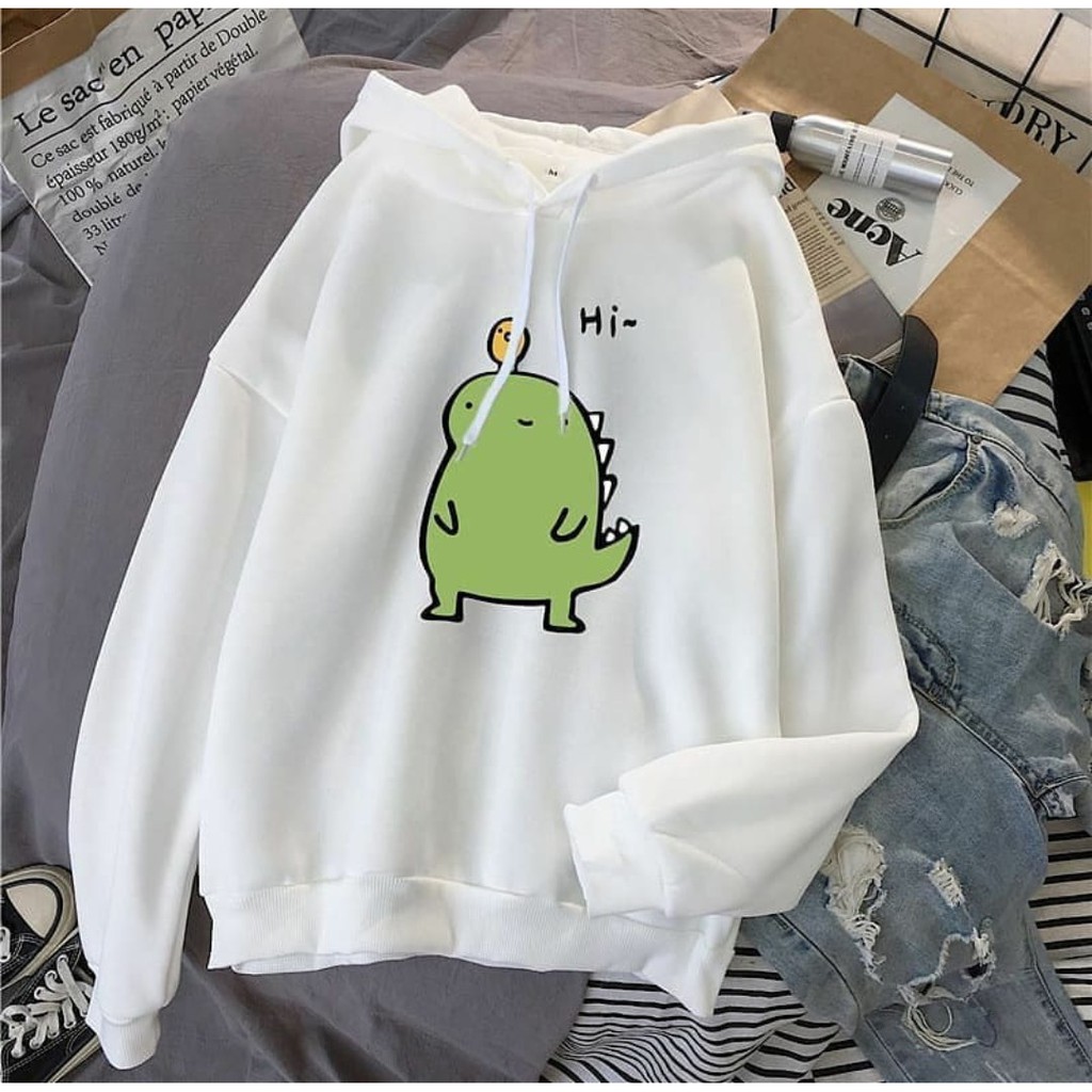 Sweater Wanita/ Cute Monster Sweater/ Sweater Hoodie Wanita/ Sweater Remaja-Putih