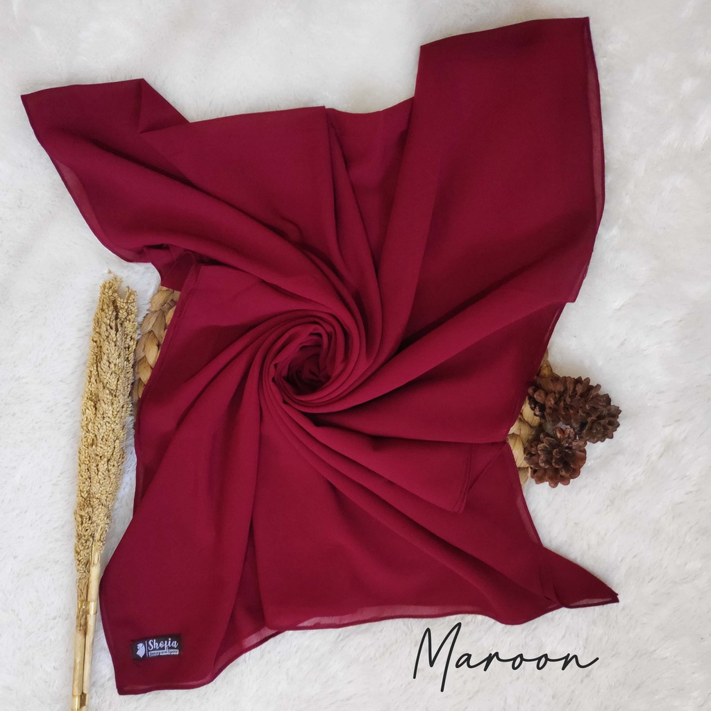 [200x75] HIJAB PASHMINA JAHIT TEPI CERUTY BABY DOLL, PASHMINA CERUTI, JILBAB PASHMINA, PASMINA-Maroon