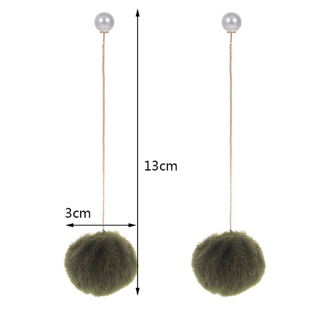 LRC Anting Tusuk Fashion Fuzzy Balls Decorated Long Earrings