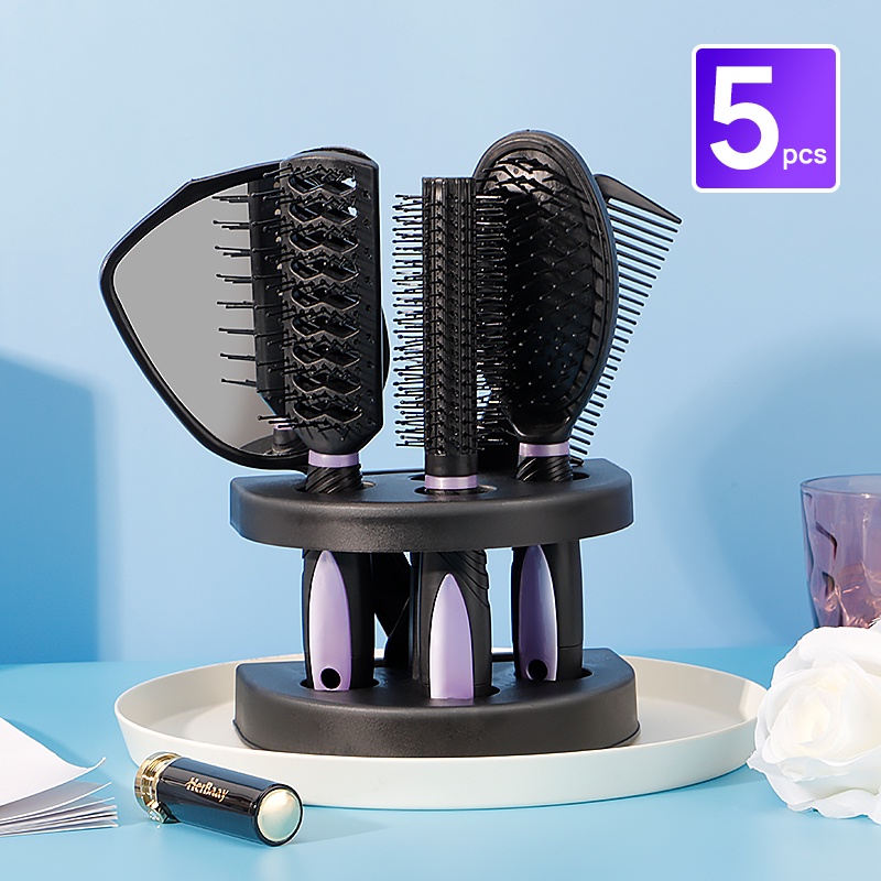 Marvilo Sisir set Ungu Anti Statik Comb Airbag Hair Massage Rambut Kriting Hair Brush Massage Comb Anti-static Comb sisir rambut rontok dan kusut Portable sisir rambut  OVAL TABUNG PERSEGI cermi