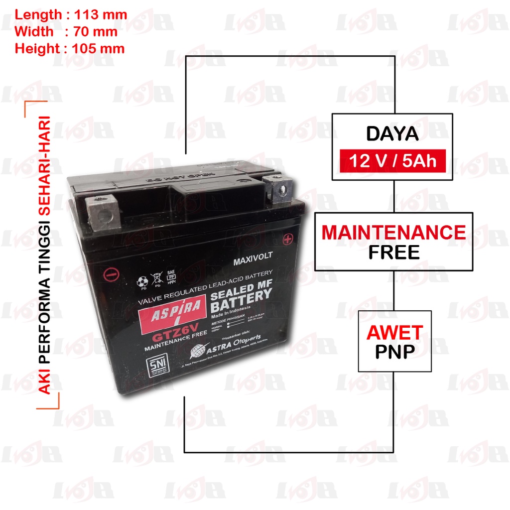 Aspira GTZ6V Aki Maintenance Free Motor Honda Vario 150 125 CBR 150 Accu Kering MF