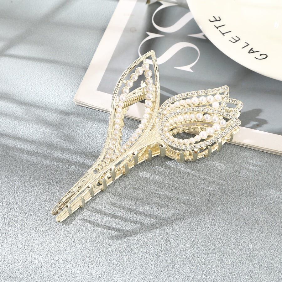 Jepit Rambut Ponytail Bahan Metal Alloy Bentuk Bunga Aksen Kristal Mutiara Gaya Korea Untuk Wanita