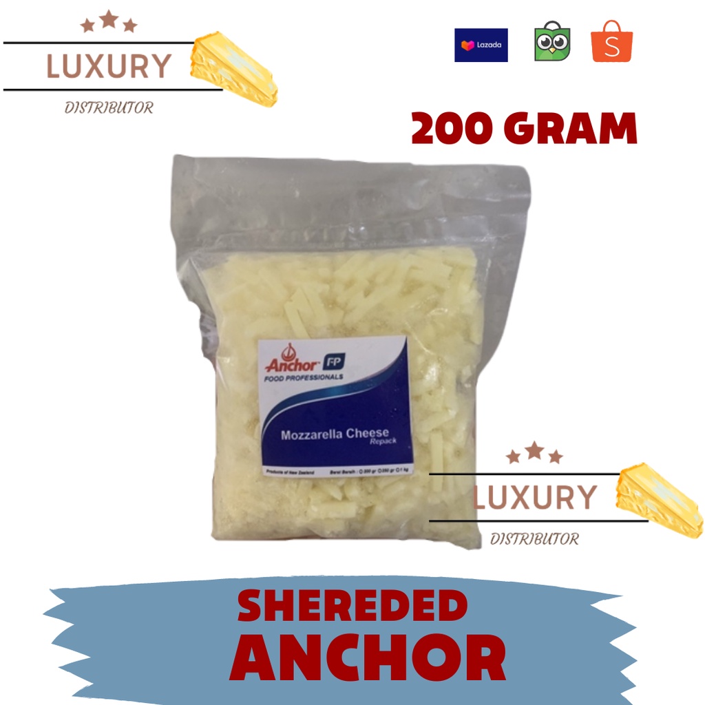 Jual KEJU MOZARELLA ANCHOR SHEREDED KEMASAN 200 GRAM/KEJU MOZARELLA