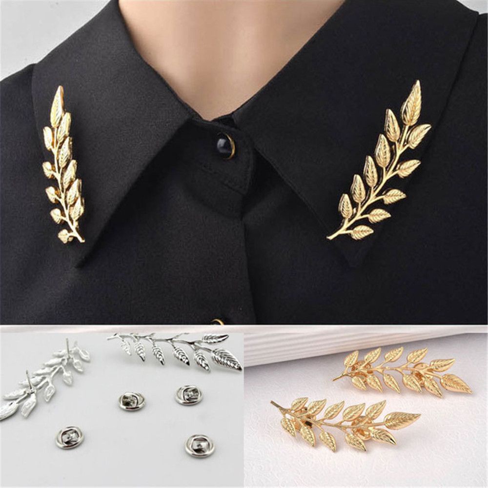 MXBEAUTY Creative Brooch Retro Shirt Classic Collar Pin Fashion Golden Silver Exquisite Buckle Leaves/Multicolor