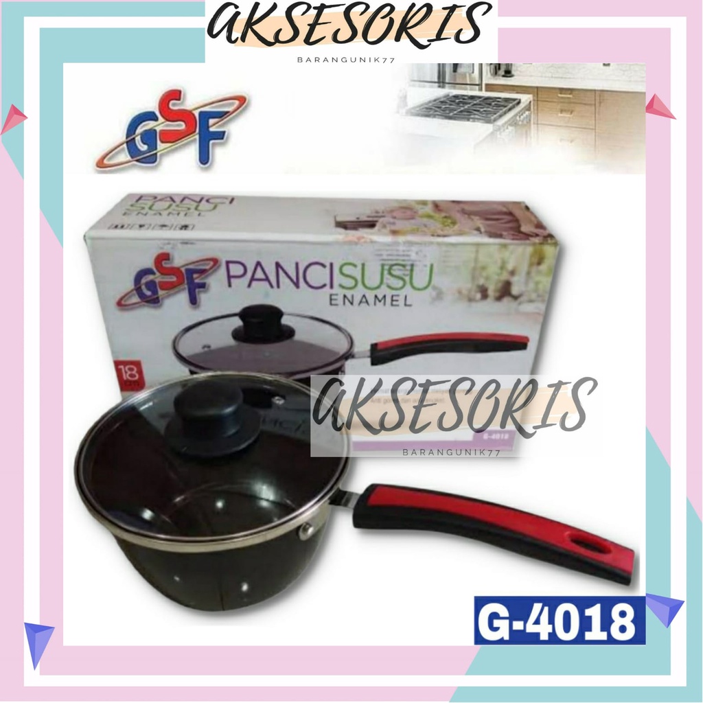 PANCI SUSU ENAMEL TUTUP KACA 18CM / SAUCE PAN ENAMEL GSF G-4018 / GSF G 4018