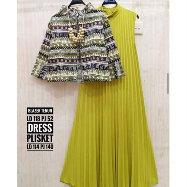 SET BLAZER TENUN GAMIS PLISKET