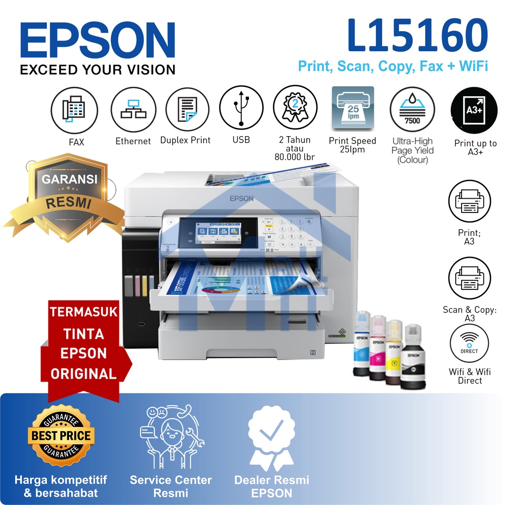 ( Packing Kayu ) PRINTER EPSON L15160 L-15160 L 15160 A3 DUPLEX PIGMENT PRINT SCAN COPY