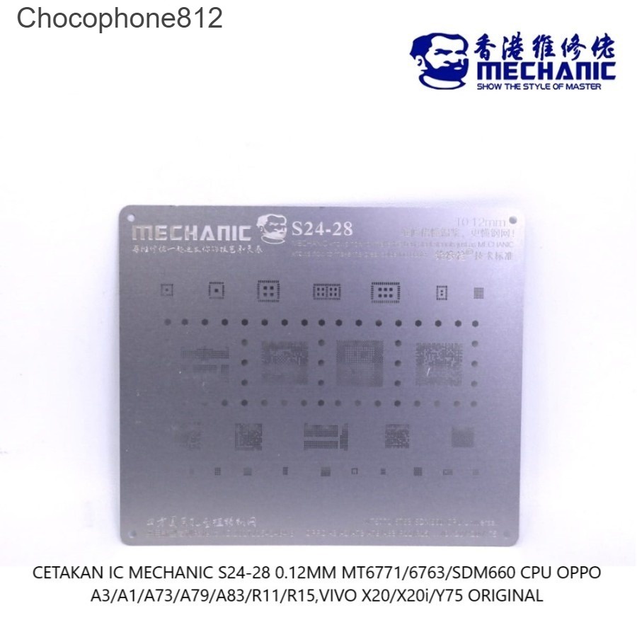 Plat Cetakan Bga Ic Mechanic S24-28 0.12mm MT6771/6763/SDM660 CPU Oppo A3/A1