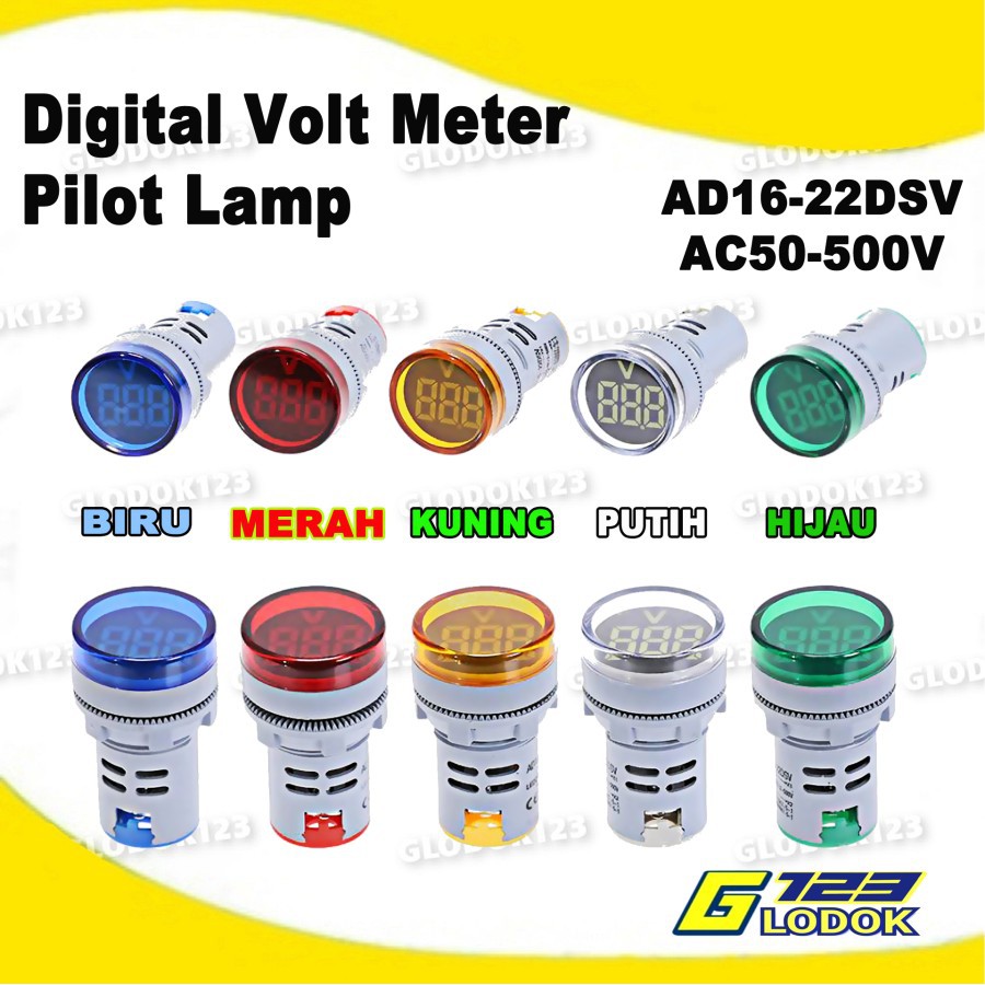 Pilot Lamp LED Dengan Indikator Volt AC 220V AD16-22DSV