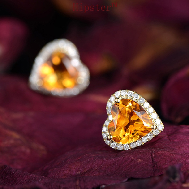 Hot Sale New Fashion Heart-Shaped Citrine Diamond Earrings