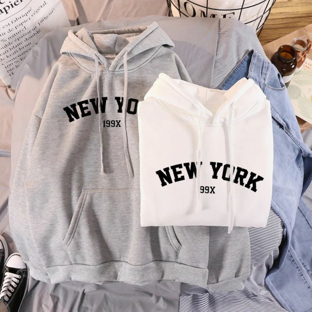 Hoodie New York Wanita Oversize Korean Style Sweater Cewek Murah Tebal Xxl Kekinian Lilac