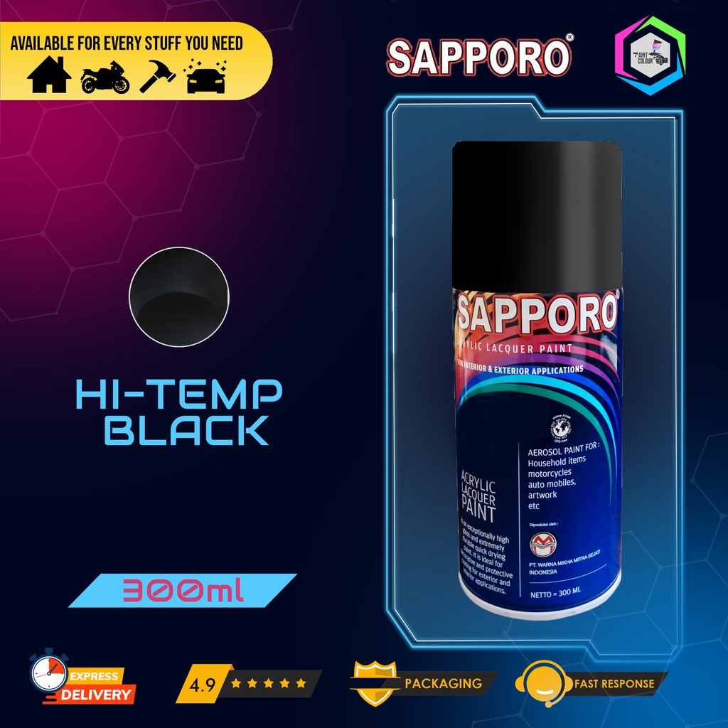 Cat Semprot SAPPORO Paint - HI-TEMP BLACK Helm/Motor/Gundam/Body