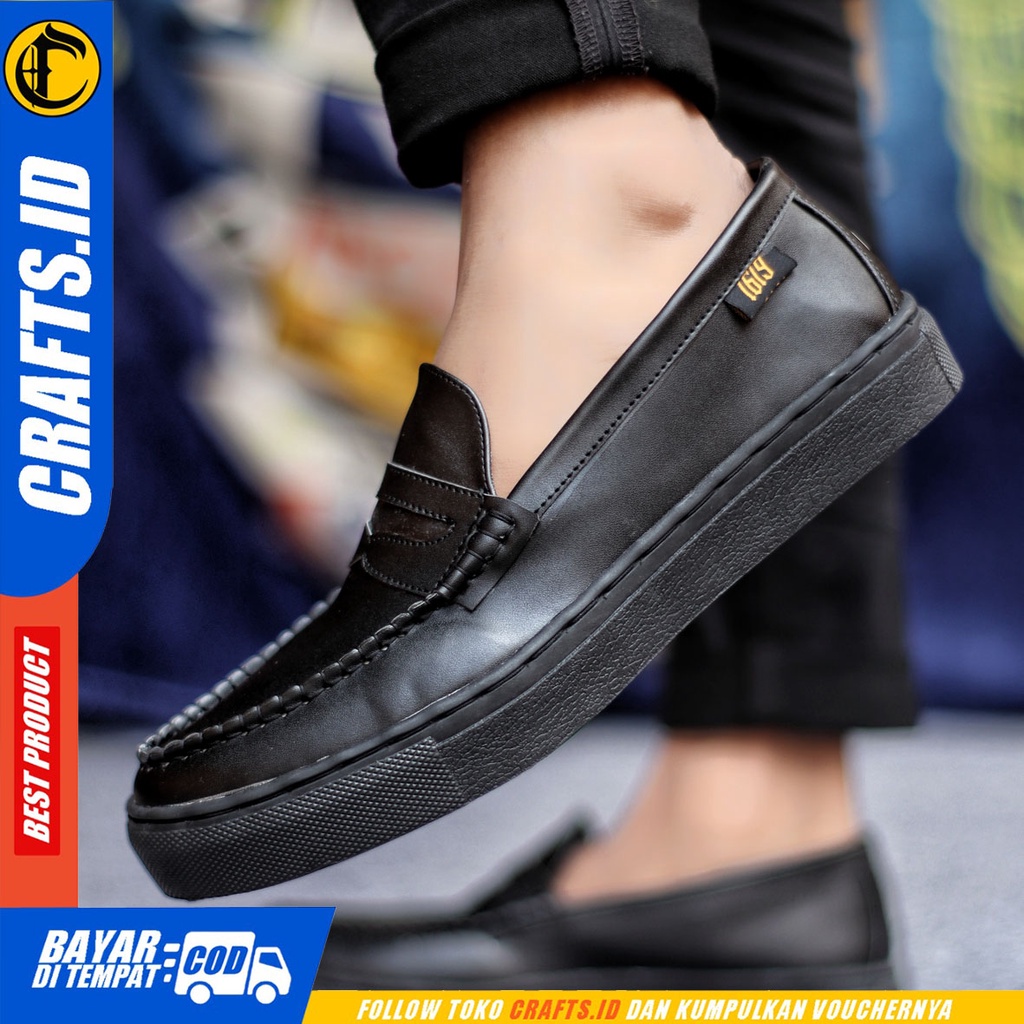 Sepatu Slip On Pria Sepatu Casual Pria Formal Kulit Pu Sepatu Pantofel Kerja Kantor Kuliah Kondangan Sepatu Slop Pria Sepatu Hitam Pria CRAFTS TRAVIS