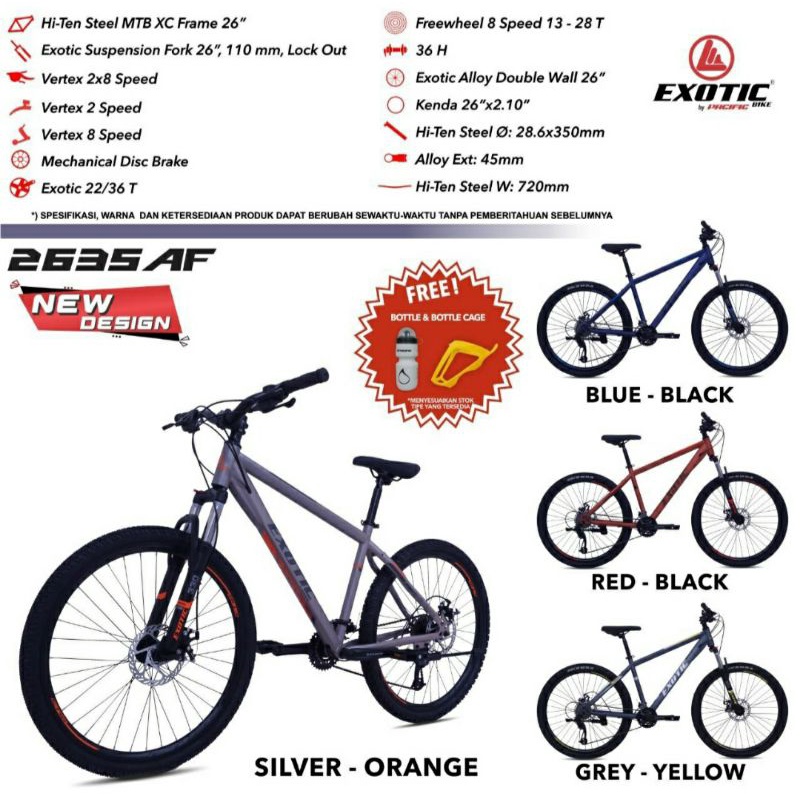 Sepeda Gunung MTB 26 inch Exotic 2635 AF 8 Speed Double Disc New Version