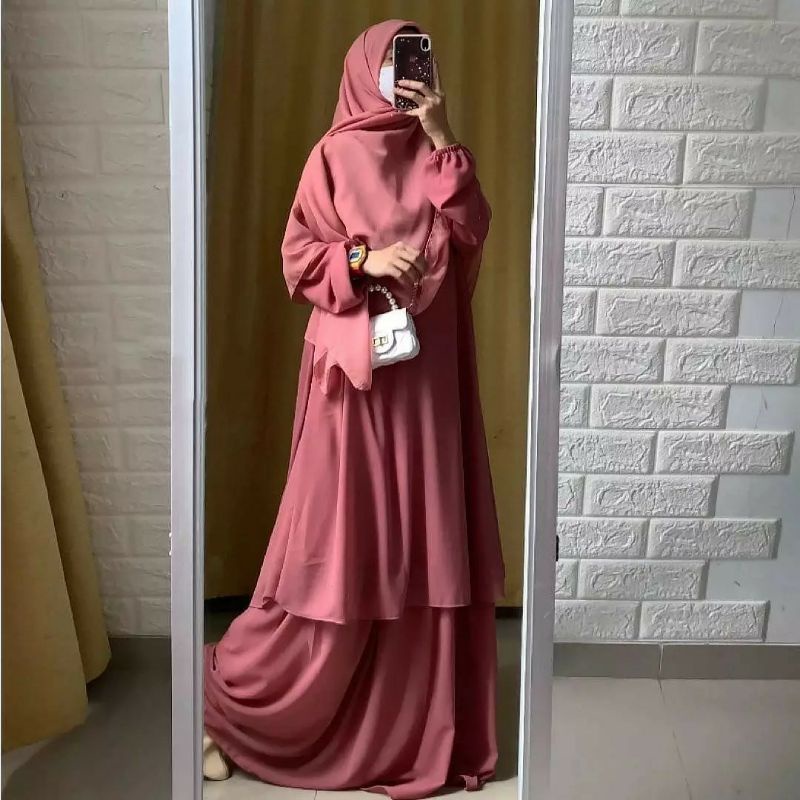 Baju Gamis Wanita  Muslim Terbaru 2021  M L XL Havana Syari set  Khimar  Ceruty Babydoll Polos Murah