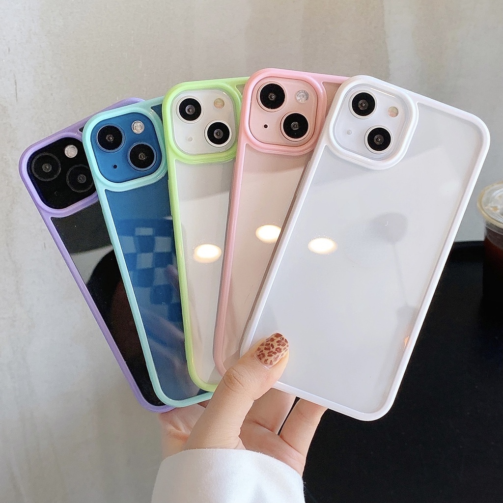 Case Bahan Akrilik Transparan Warna Permen Untuk IPhone 12 11 Pro X Xs Max 7 8 Plus