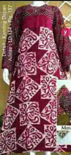 Gamis Batik Super Jumbo Sanea Grosir Baju Long Dress Pakaian Wanita Motif Cantik Lengan Panjang
