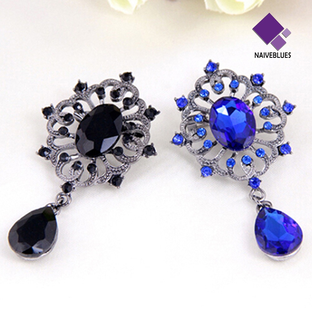 Bros Bentuk Waterdrop Bahan Alloy Aksen Berlian Imitasi Untuk Wanita