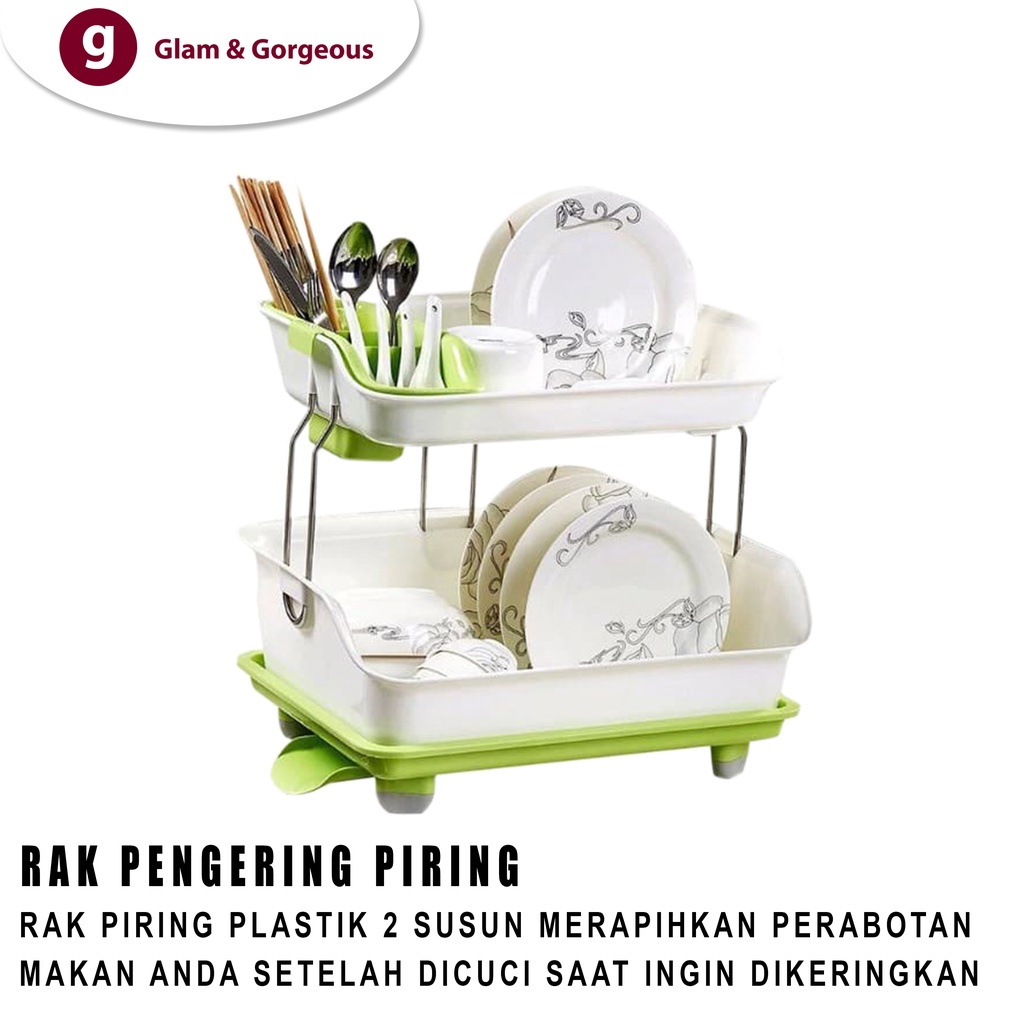 Rak Piring Plastik Dapur 2 Susun Pengering Gelas Cangkir Serbaguna RD005 Tebal Berkualitas