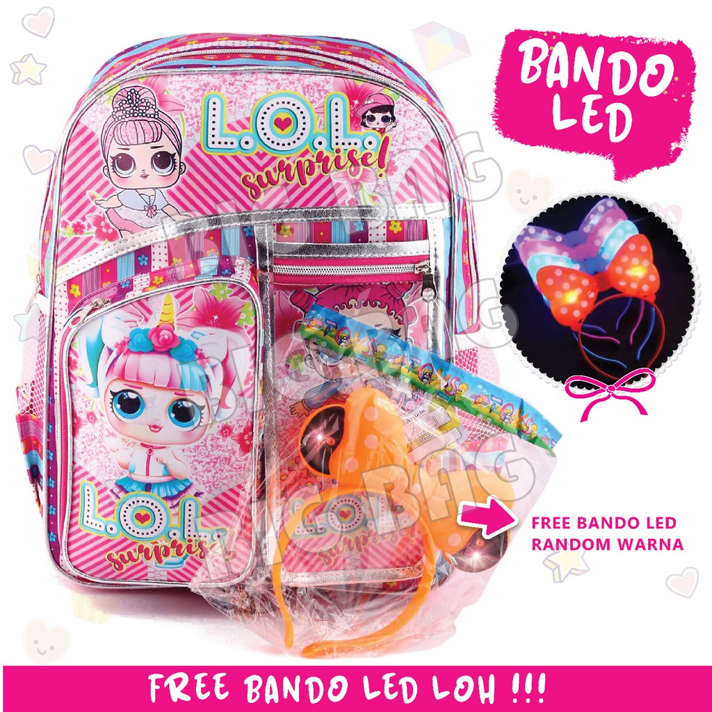 Tas Ransel Anak Karakter - RANSEL GO GIRLS - CUTE BACKPACK + FREE BANDO LED NYALA