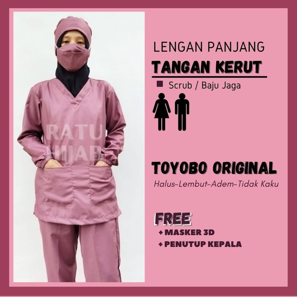 Baju OK OKA dokter jaga perawat petugas medis LENGAN PANJANG KARET ukuran S M L XL XXL