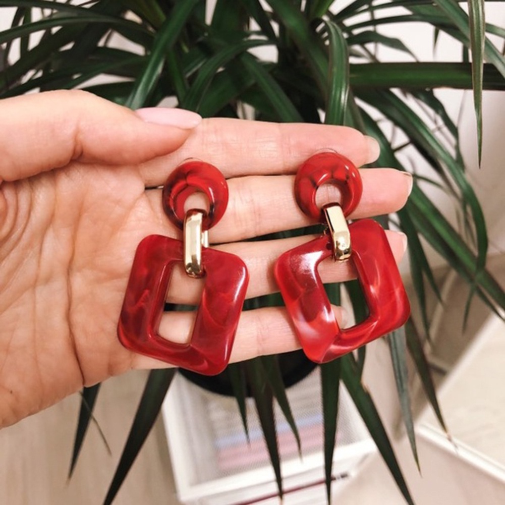 Hu Hu Hu Hu Hu Alat Bantu Pasang Kacamata♡ Anting Tusuk Gantung Statement Bahan Resin Desain Persegi Geometri Untuk Wanita