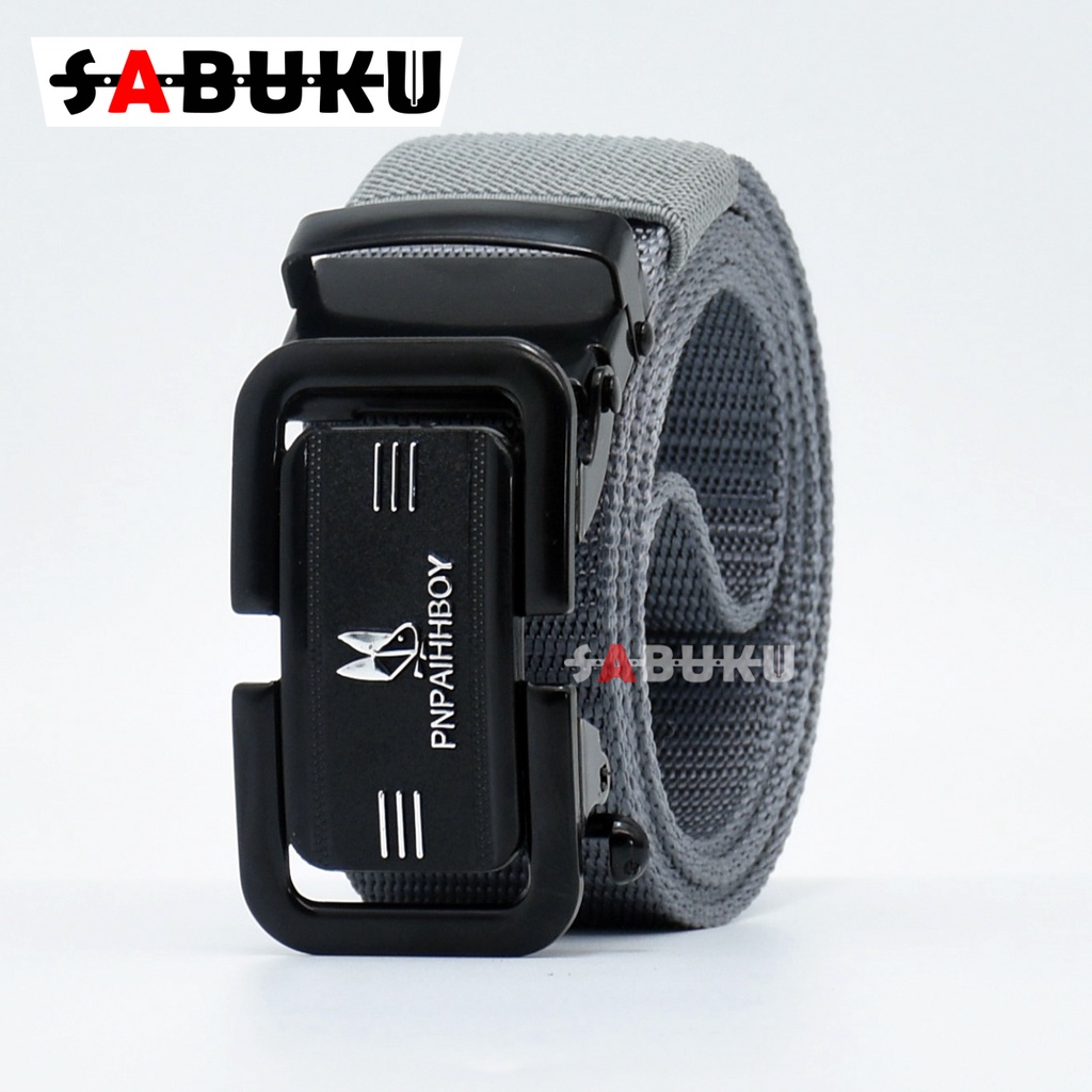 Ikat Pinggang Pria Canvas Stylish Metal Men Belt Detector Kepala Logam Besi -046