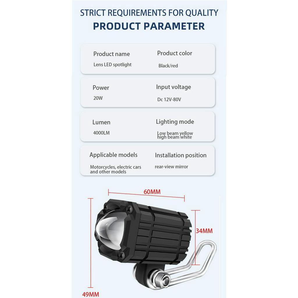 Untuk Motor LED Headlight Spot light Kaca Spion Sorot Mini Mengemudi Cahaya Tinggi Dan Rendah Cahaya Lampu Sorot Motor Fog Lamp