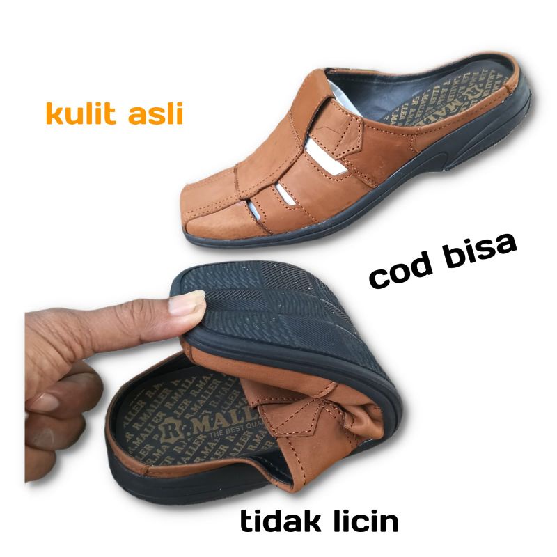 Sandal sepatu pria/selop kulit asli/sepatu sandal kulit/sandal bustong/sandal kasual/sandal slip on