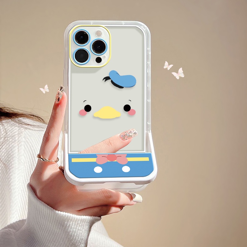 Soft Case Transparan Motif Bebek Dengan Bracket Untuk IPhone 13 12 11 Pro MAX XR XS MAX X 7 8 Plus 6 6S SE 2020