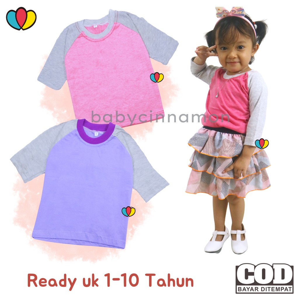 Kaos Reglan POLOS uk Bayi - 8 Tahun / Baju Lengan Panjang 3/4 Anak Laki Perempuan Atasan Oblong Murah