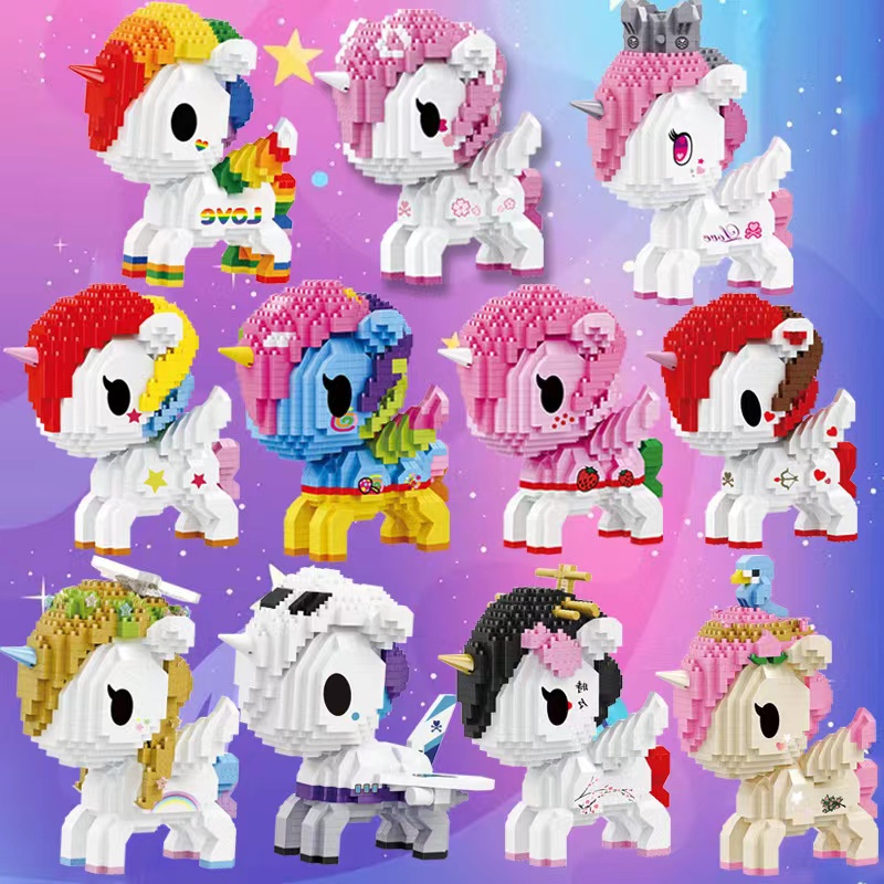 Mainan Balok Bangunan Partikel Unicorn Untuk Edukasi Anak Perempuan