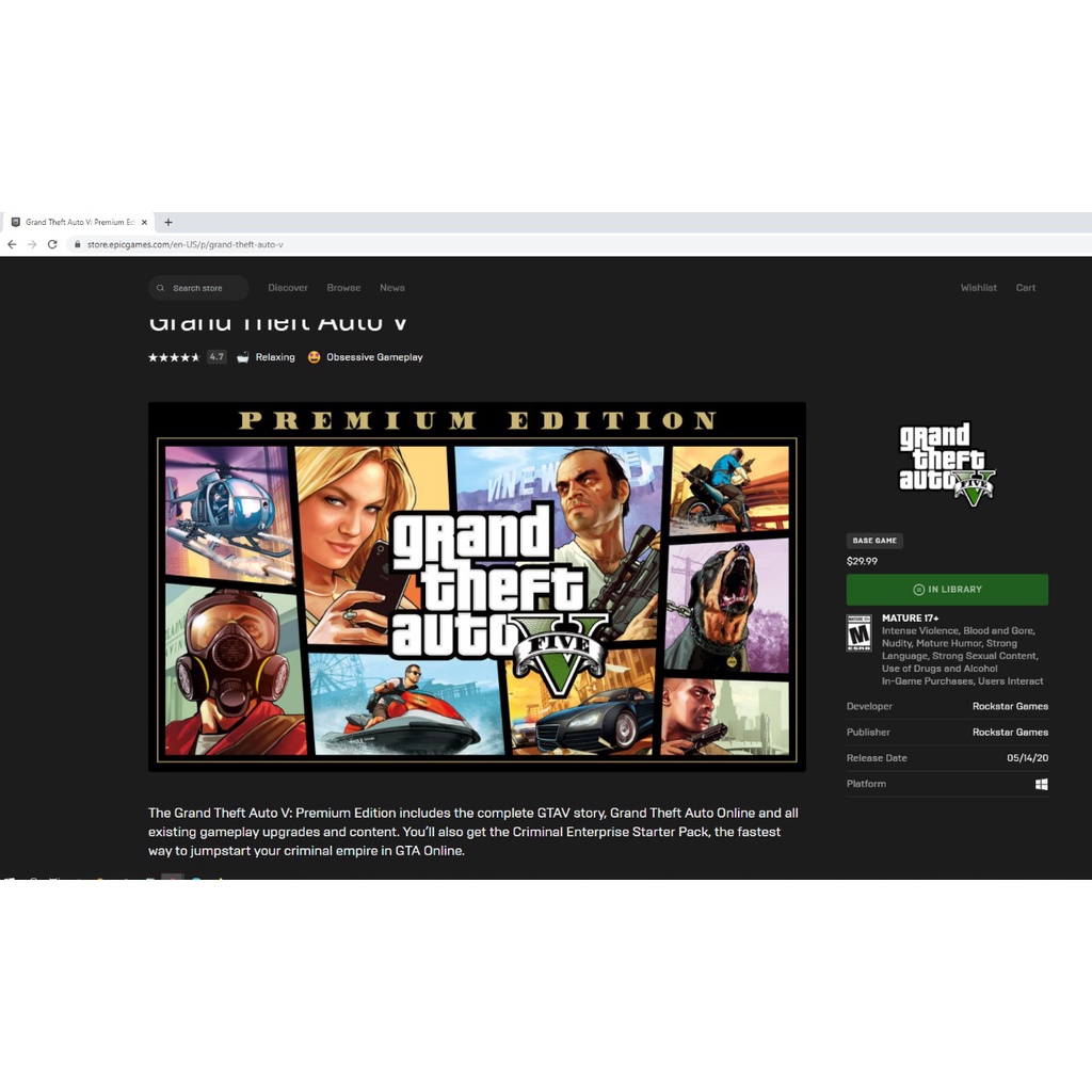 Grand Theft Auto 5: Premium Edition (GTA V / GTA 5) Epic Game Ori