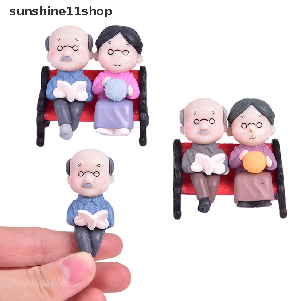 (SHO) 3pcs / set Miniatur Pasangan Kakek Nenek Bahan Resin Untuk Dekorasi Rumah