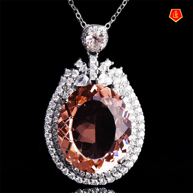 [Ready Stock]Large Diamond Golden Colored Gems Pendant Micro-Inlaid Full Diamond Elegant Fashion