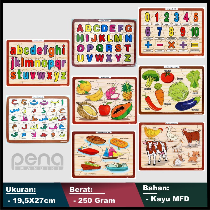 Puzzle Kayu MDF Huruf Hijaiyah Angka 123 Abjad ABC Jigsaw Bongkar Pasang Bisa COD