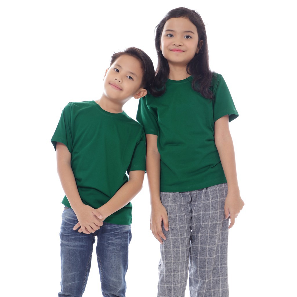 KAOS POLOS ANAK HIJAU BOTOL LENGAN PENDEK COMBED 30s  BAJU KAOS KIDS UMUR - PLS