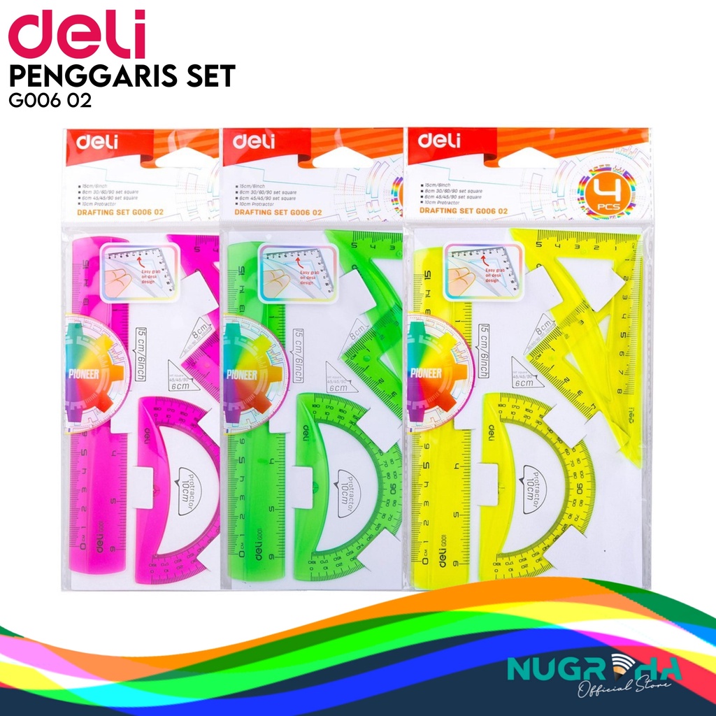 

GARISAN / PENGGARIS SET DELI G00602 (PERSEGI, SEGITIGA, BUSUR)