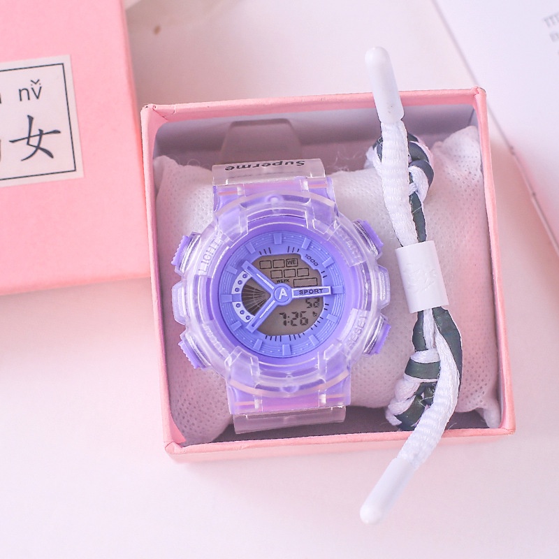Jam Tangan Digital Wanita Dan Pria Strap Rubber Transparan Gaya Korea / Jam Tangan Rubber Transparan-48-8 Ungu