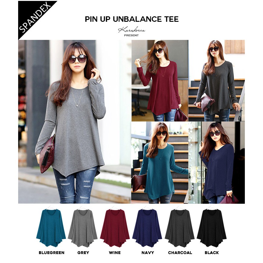 KARAKOREA PinUp Unbalanced Tee Baju Atasan Wanita Lengan panjang