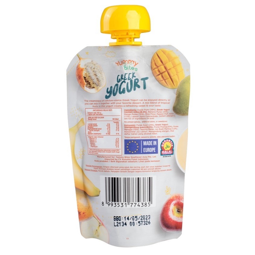 Yummy Bites Greek Yogurt Passion Fruit Mango, Apple &amp; Banana 100gr