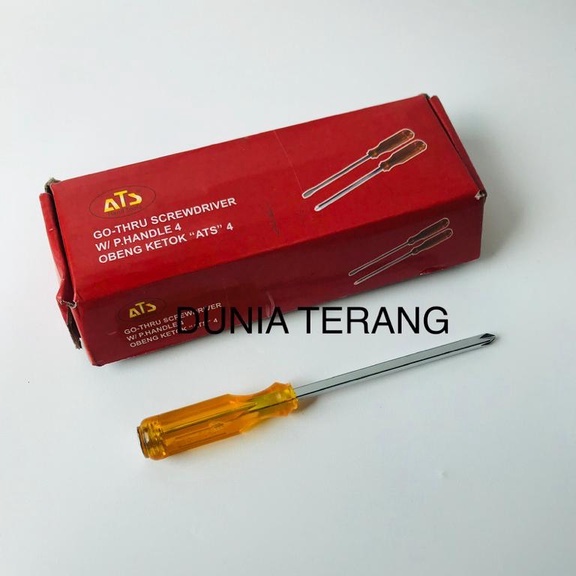 ATS Obeng Gagang Plastik Magnet 4'' 4in 4inch (+) (-) - Obeng Tembus gg Plastik Kuning - Obeng Ketok ATS Panjang Pendek Plus Minus - Go Trough Screwdriver - ATS 6x100mm